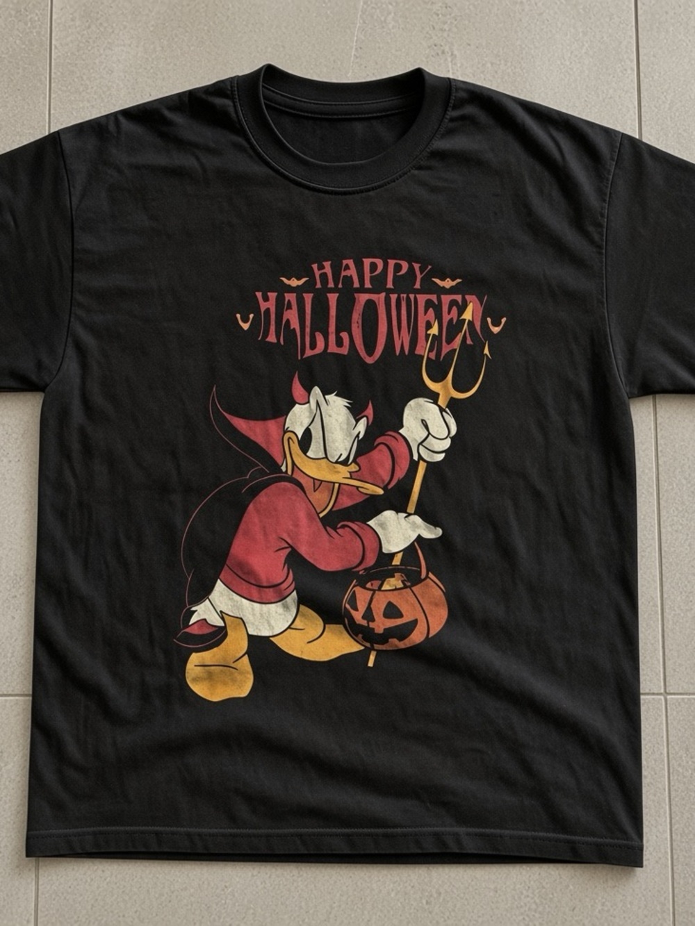 Happy Halloween Donald Duck Graphic Tee - Black